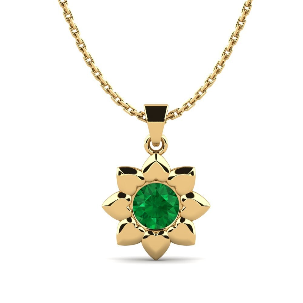 14k Oro Amarillo Esmeralda (creada en laboratorio) Colgante de Mujer Hankin
