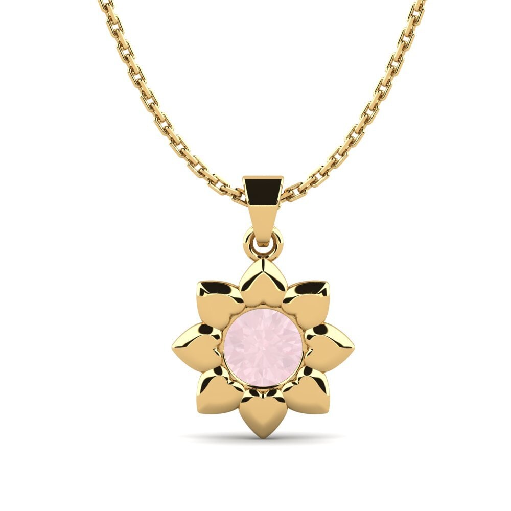 14k Oro Amarillo Cuarzo rosa Colgante de Mujer Hankin