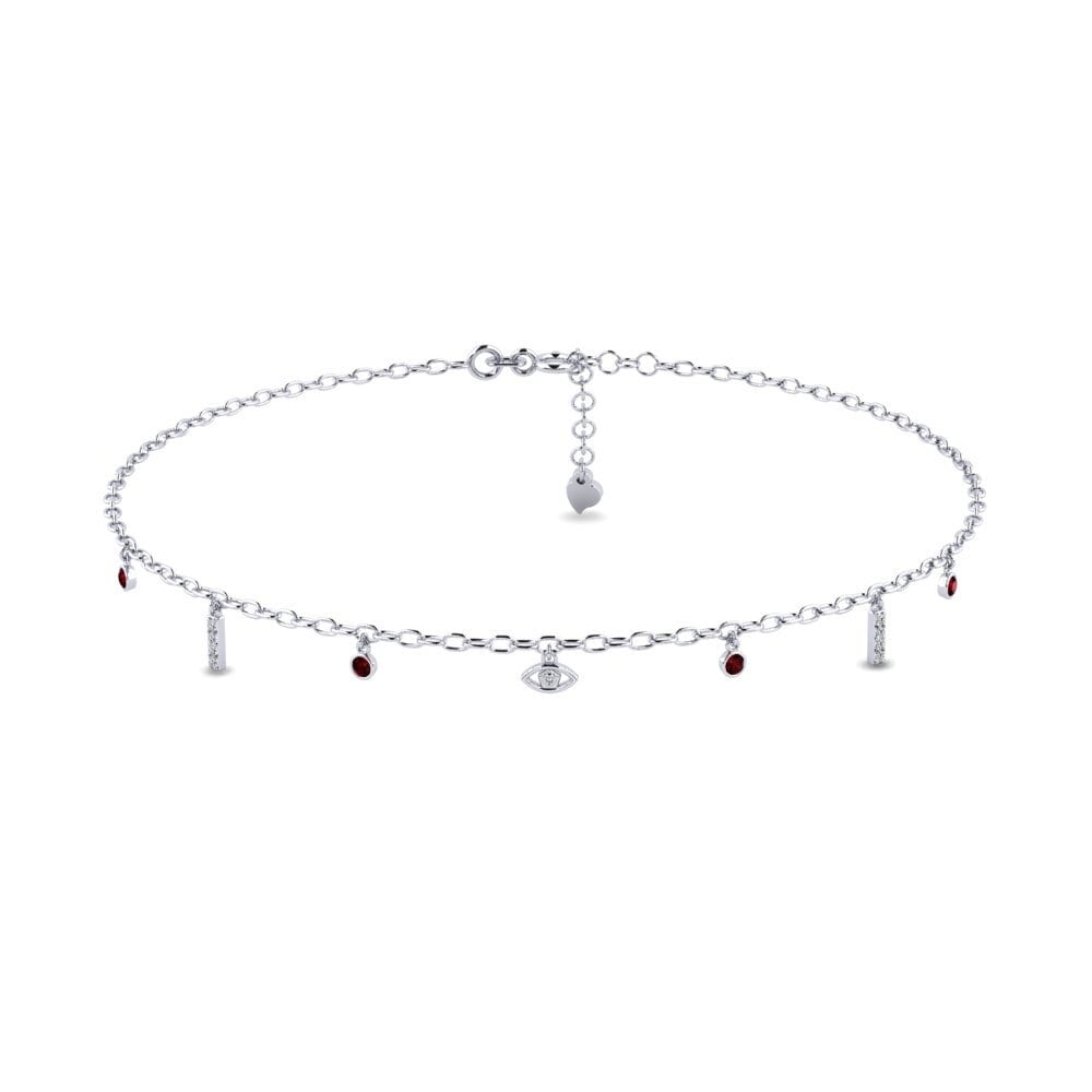 18ct White Gold Garnet Women's Anklet Hankins