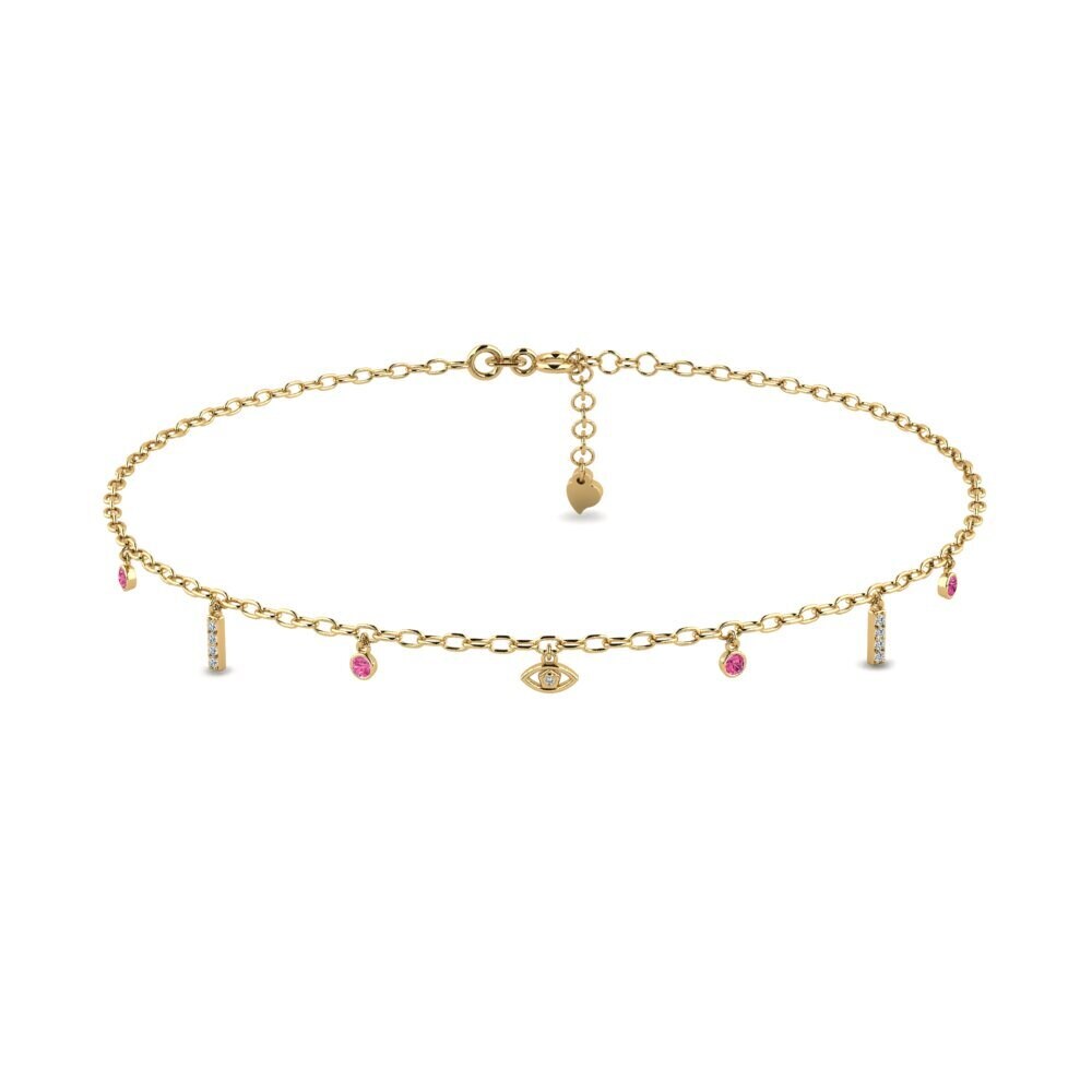 14ct Yellow Gold Pink Tourmaline Women's Anklet Hankins