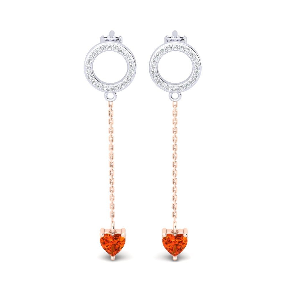 Ear Thread Orange Sapphire 9K White & Rose Gold Diamond Earrings