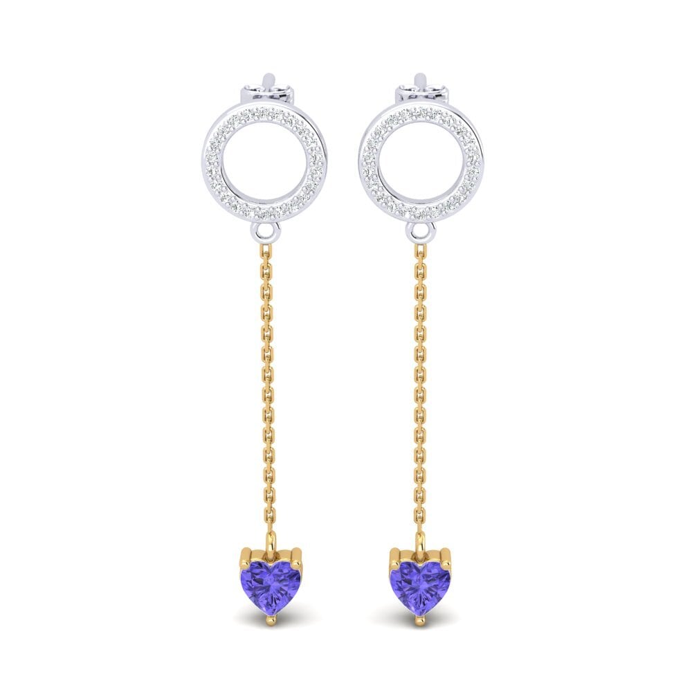 Pendientes 9k Oro Blanco & Amarillo Tanzanita Pendientes de cadena