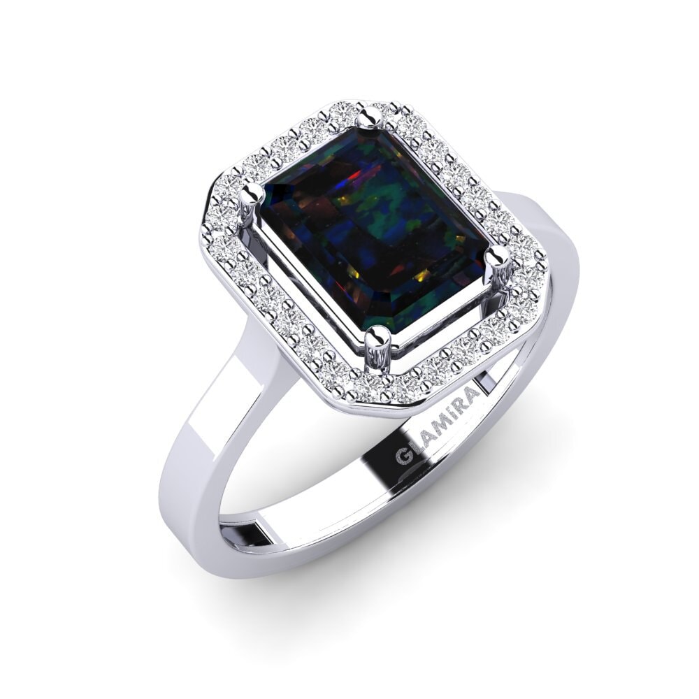 18ct White Gold Black Opal Engagement Ring Harebrained