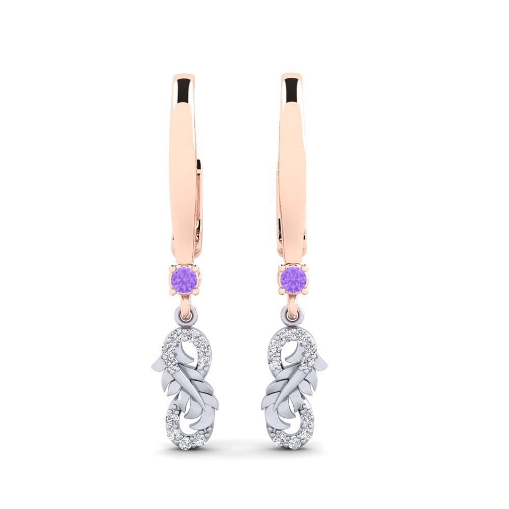 18ct Rose & White Gold Amethyst Women's Earring Harepan