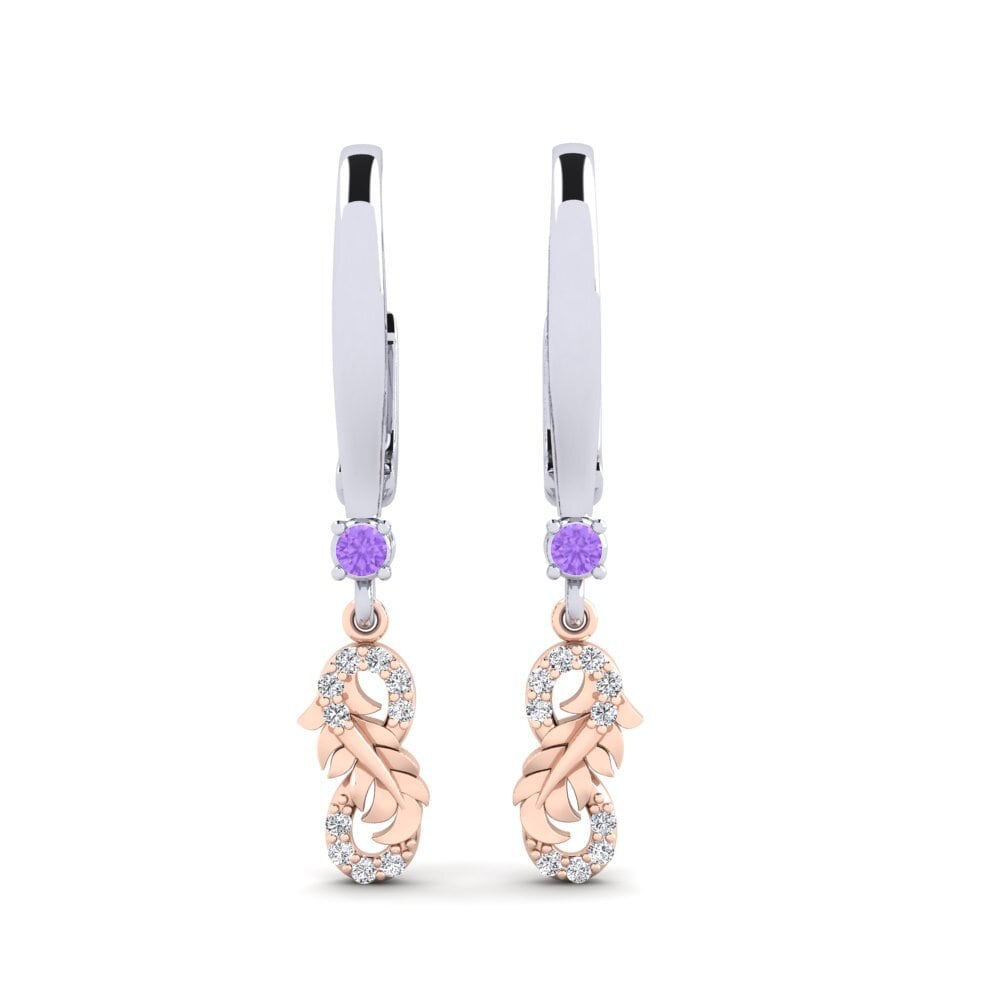9ct White & Rose Gold Amethyst Women's Earring Harepan
