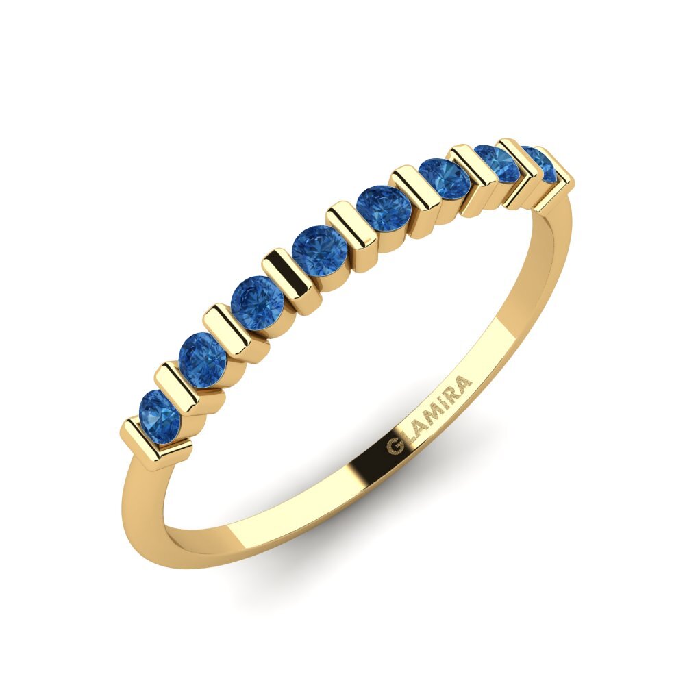 Or Jaune 14k Zircone Bleu Foncé Bague Harriet