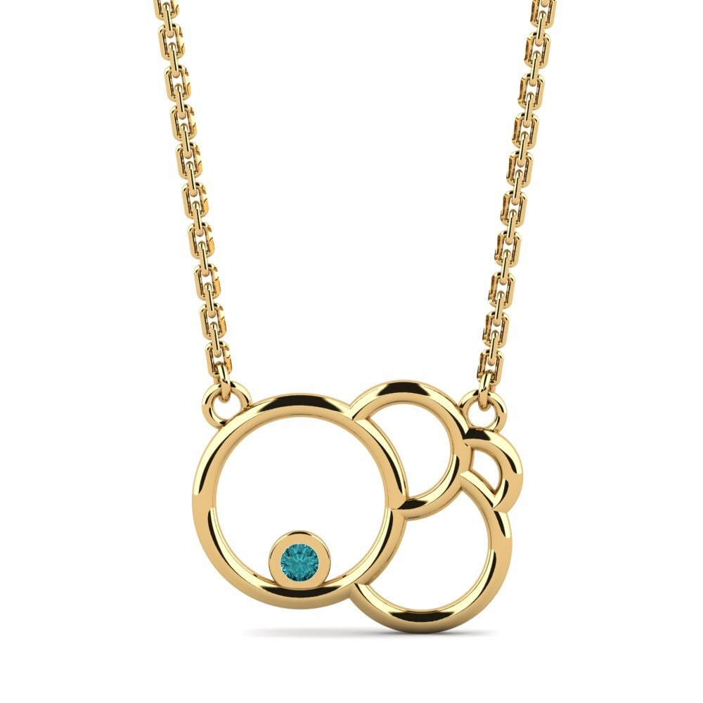 14k Oro Amarillo Diamante Azul Collar de Mujer Harville