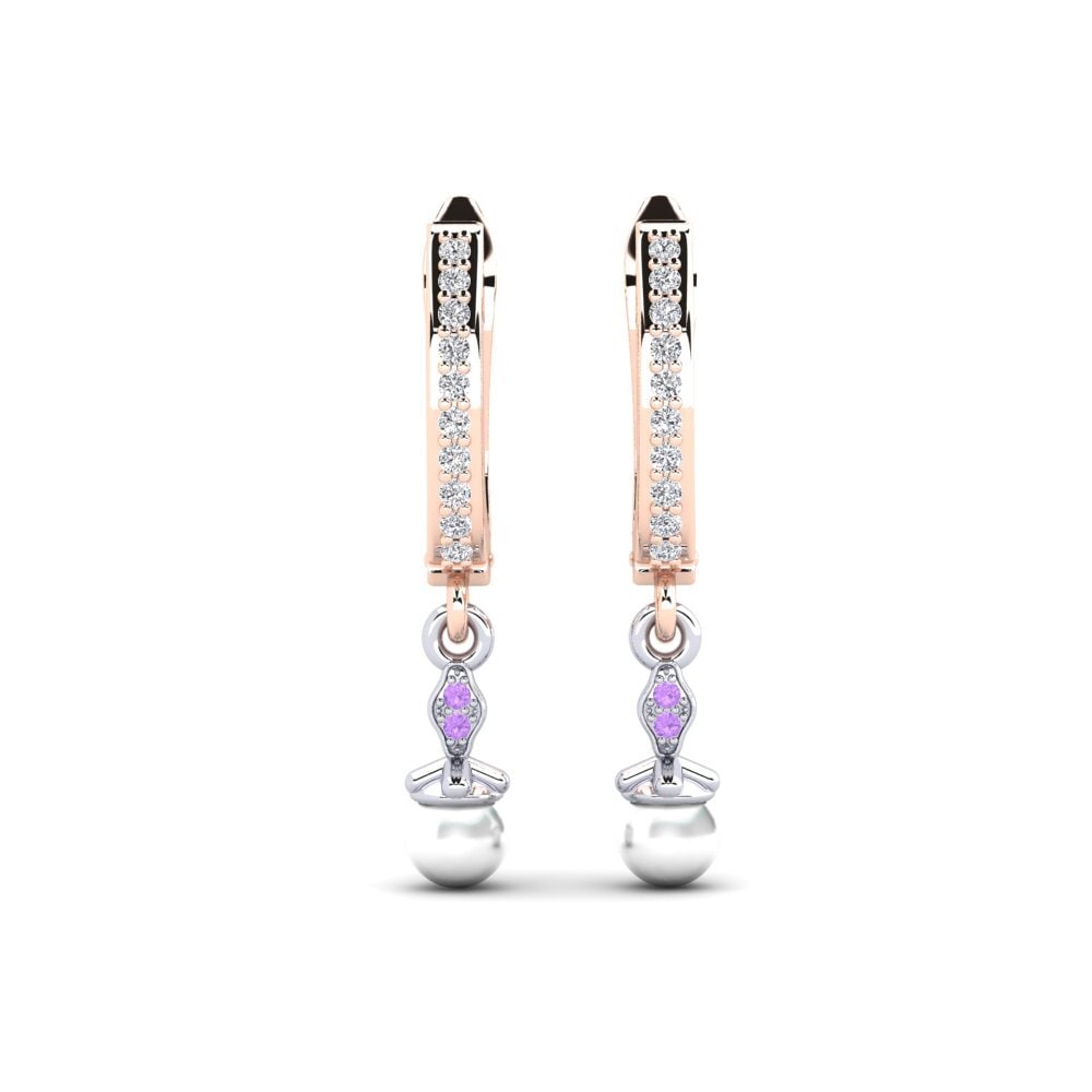 9ct Rose & White Gold Amethyst Women's Earring Haspen