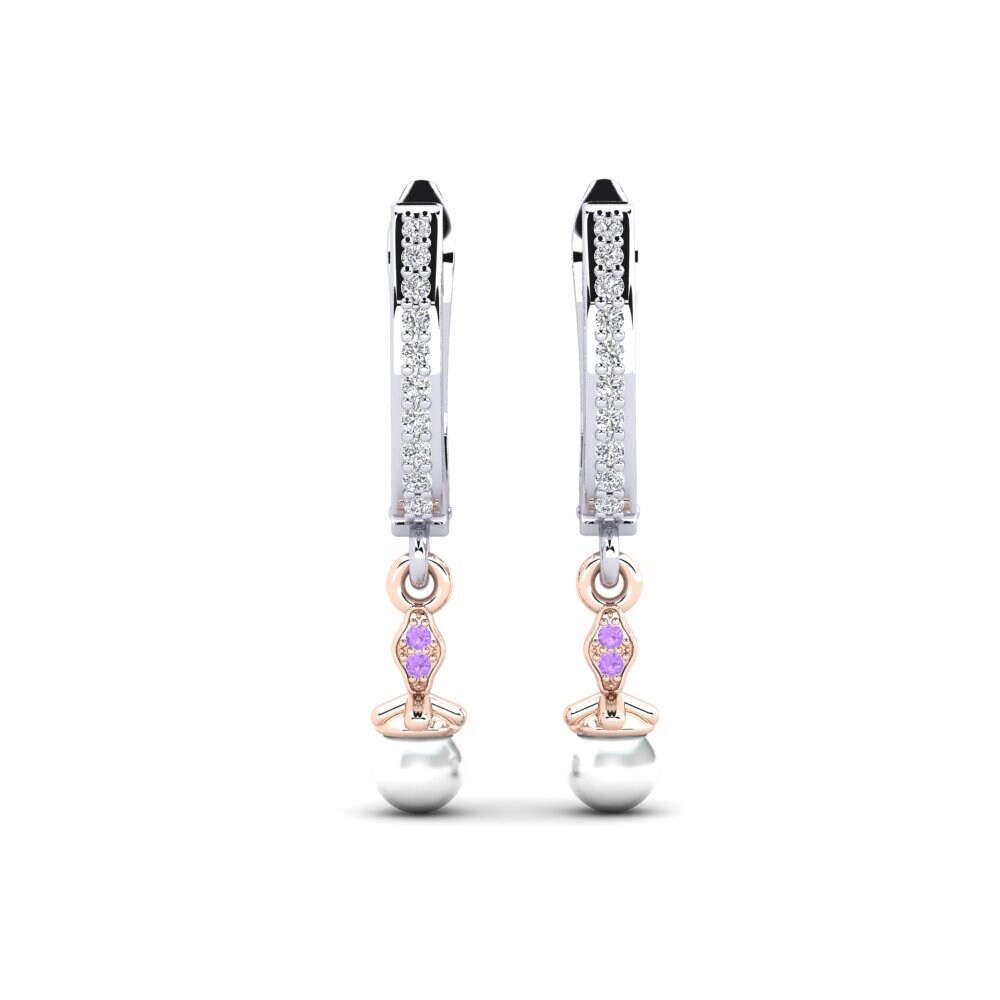 9ct White & Rose Gold Amethyst Women's Earring Haspen