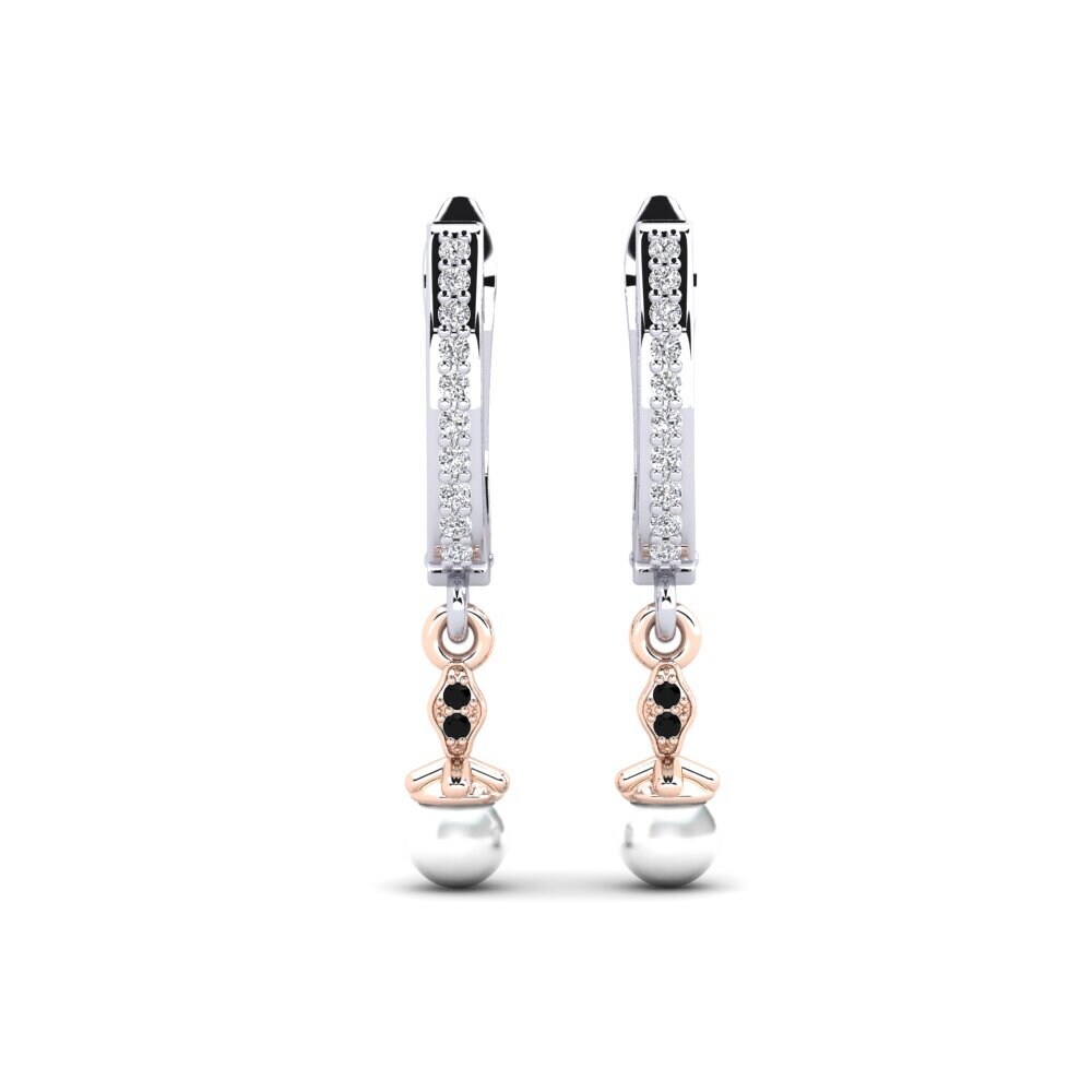 14ct White & Rose Gold Black Onyx Women's Earring Haspen