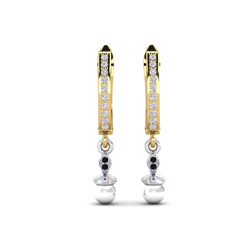 14ct Yellow & White Gold Black Onyx Women's Earring Haspen