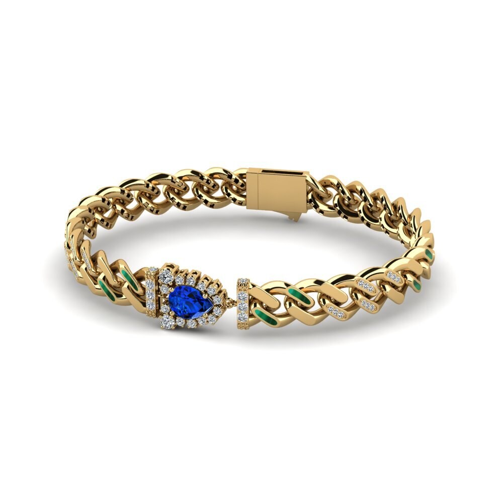 14k Oro Amarillo Safiro (Creado en Laboratorio) Pulsera de Mujer Hasteives
