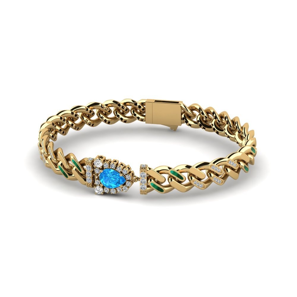 14k Oro Amarillo Topacio azul Pulsera de Mujer Hasteives