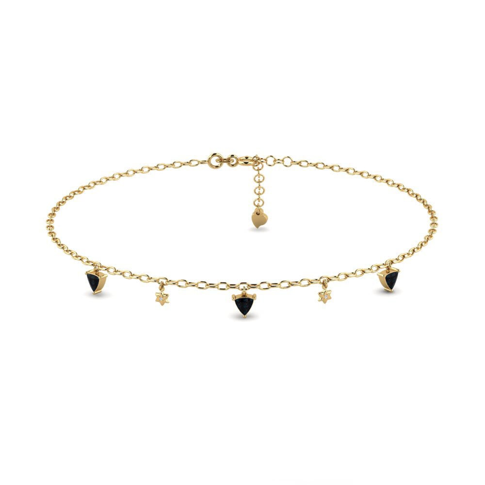 14ct Yellow Gold Black Opal Women's Anklet Hathor