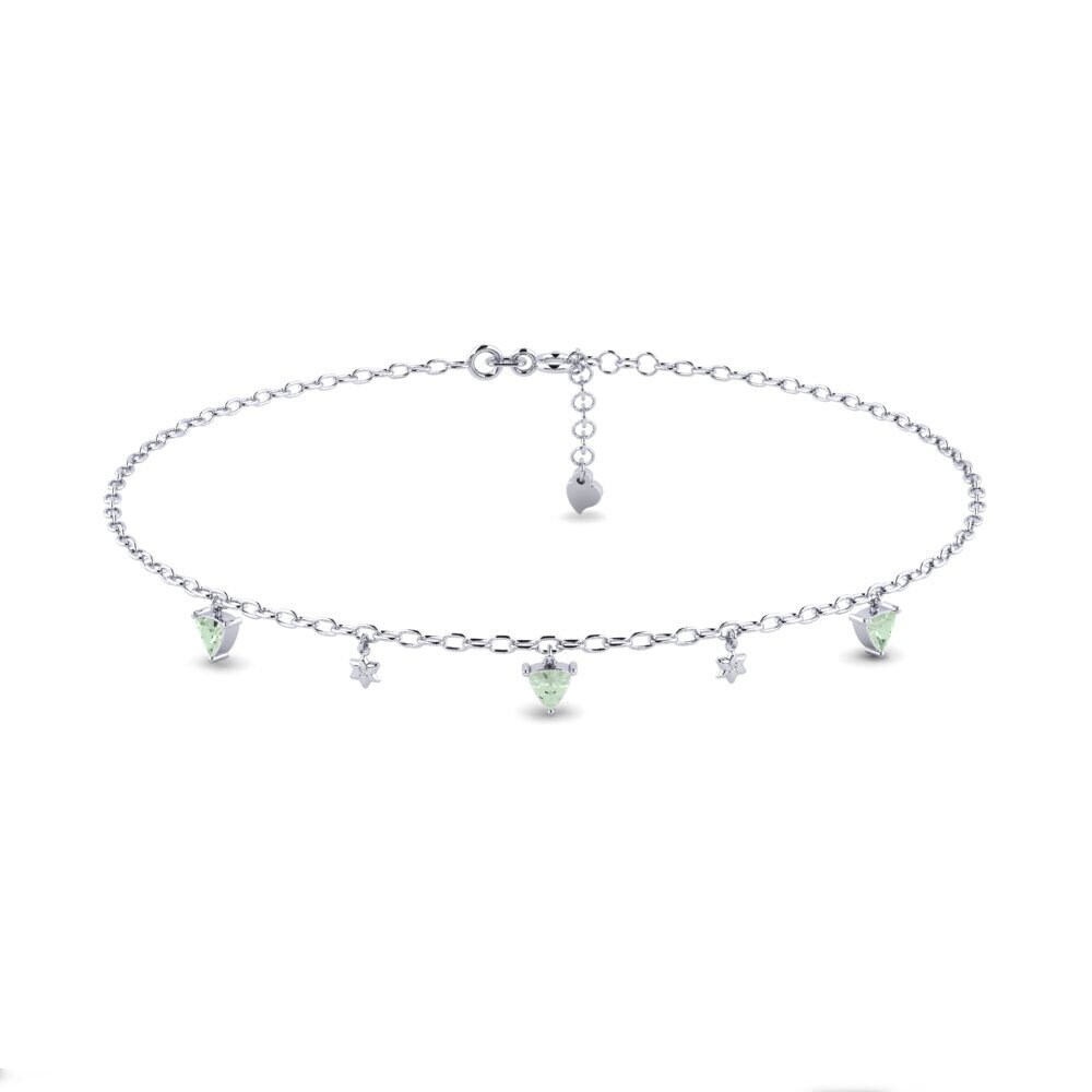 18ct White Gold Green Amethyst Women's Anklet Hathor