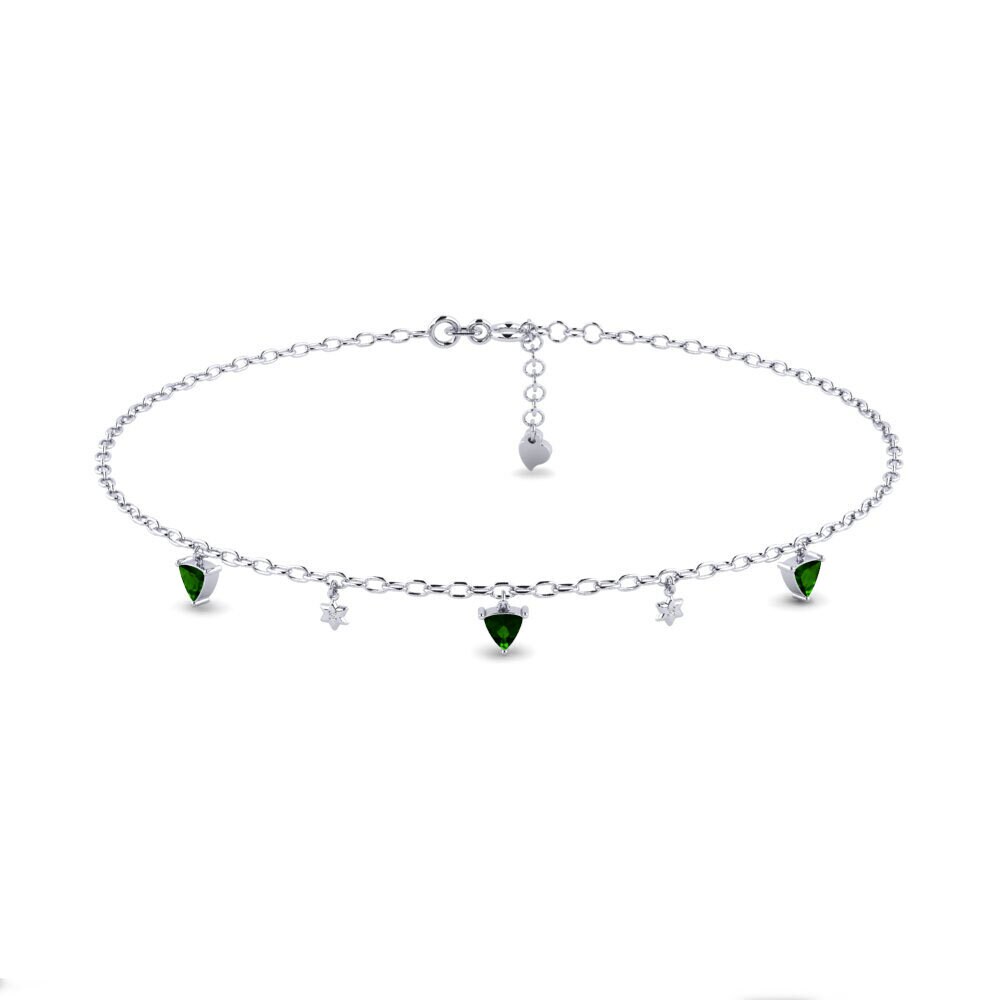 18ct White Gold Green Tourmaline Women's Anklet Hathor