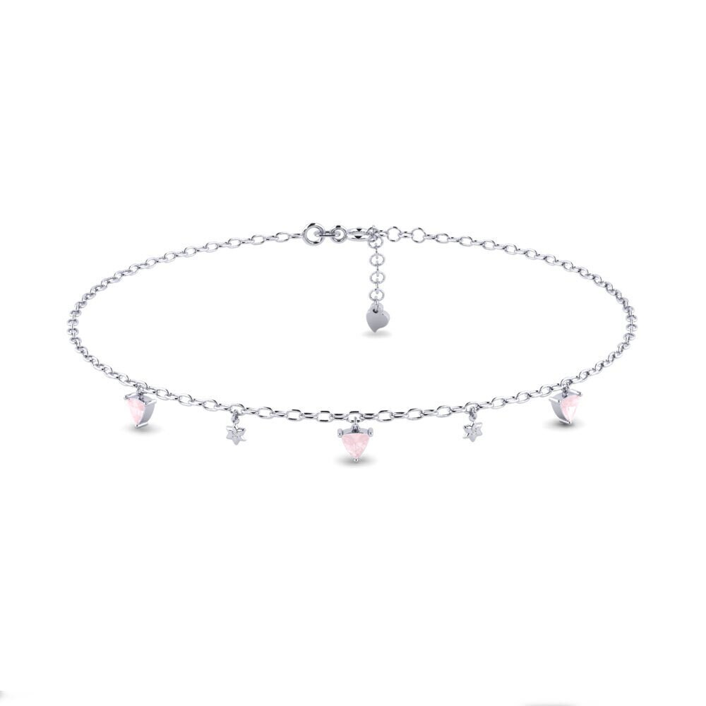 18ct White Gold Rose Quartz Women's Anklet Hathor
