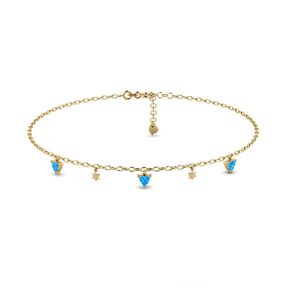 14ct Yellow Gold Blue Topaz Women's Anklet Hathor
