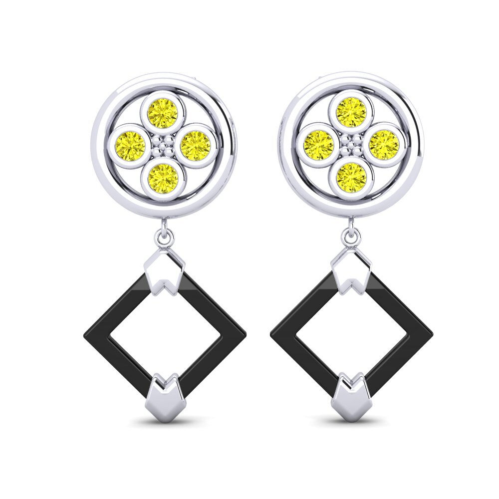 14ct White Gold Yellow Diamond Women's Earring Haukr