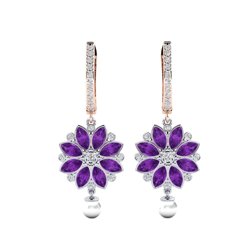 9ct Rose & White Gold Amethyst Women's Earring Heeren