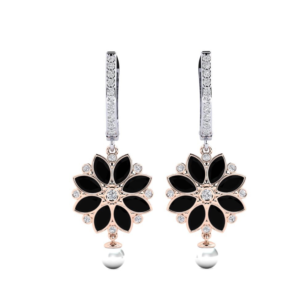 14k White & Rose Gold Black Onyx Women's Earring Heeren
