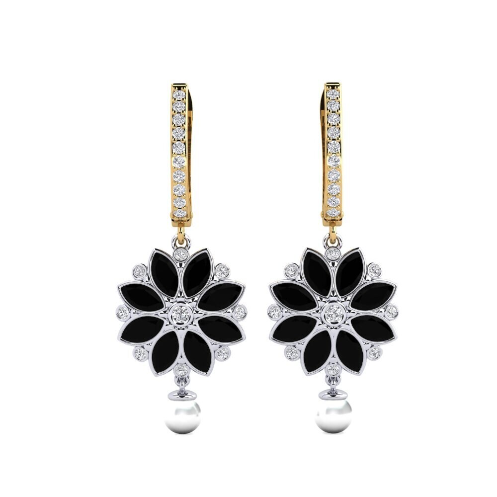 14ct Yellow & White Gold Black Onyx Women's Earring Heeren