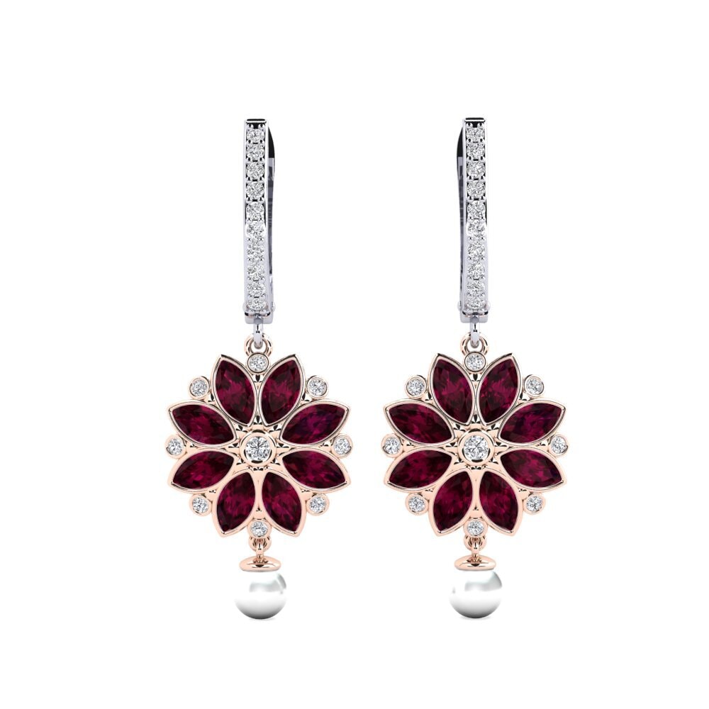 18ct White & Rose Gold Rhodolite Garnet Women's Earring Heeren