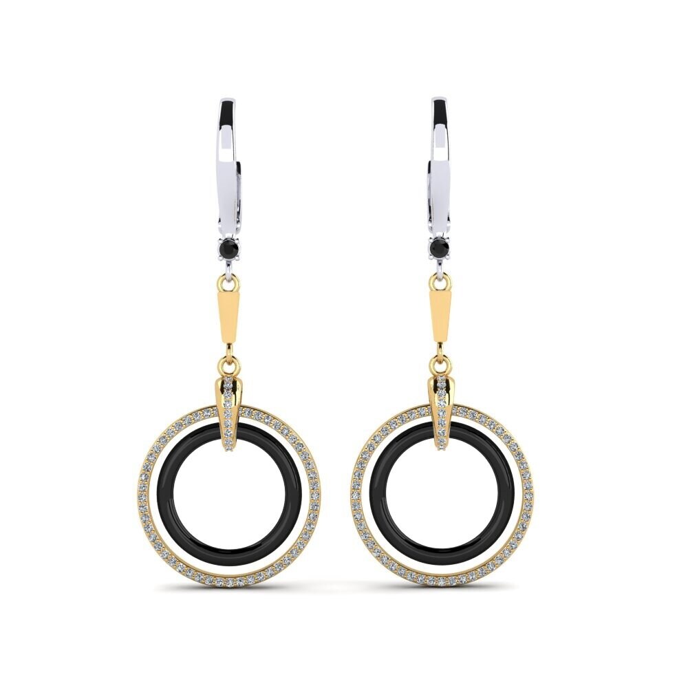 14ct Yellow & White Gold Black Onyx Women's Earring Hefley