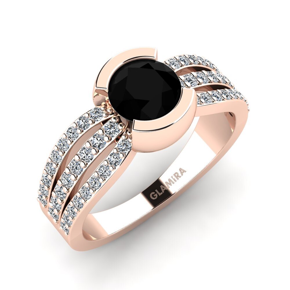 Oro Rosso 585 Diamante Nero Anello da donna Hehwe