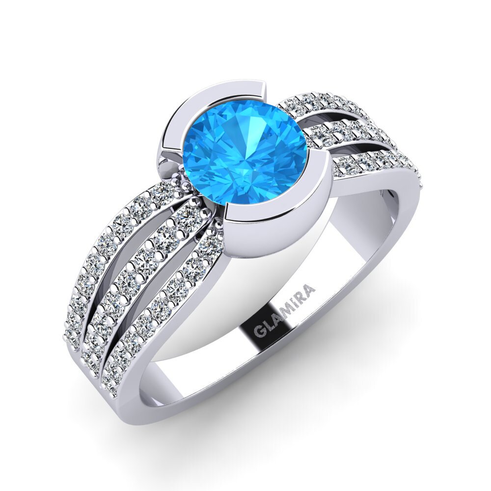 Round Blue Topaz Women's Ring Hehwe