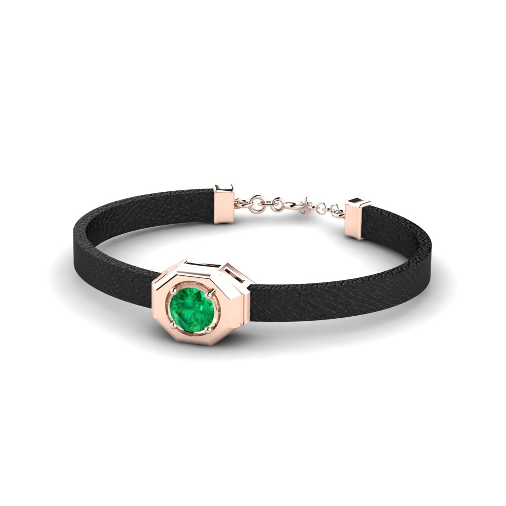 Leather Emerald (Lab Created) 9K Rose Gold Bracelets
