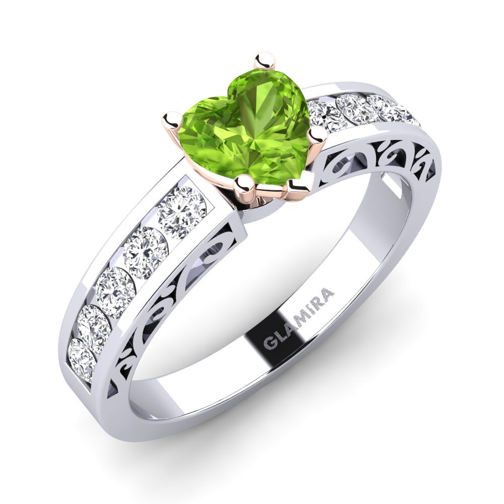 18ct White & Rose Gold Peridot Engagement Ring Helena