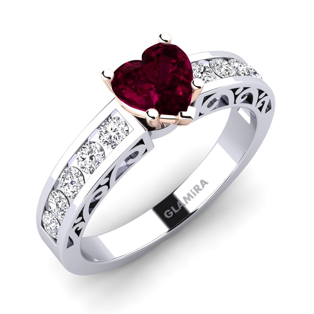 18ct White & Rose Gold Rhodolite Garnet Engagement Ring Helena