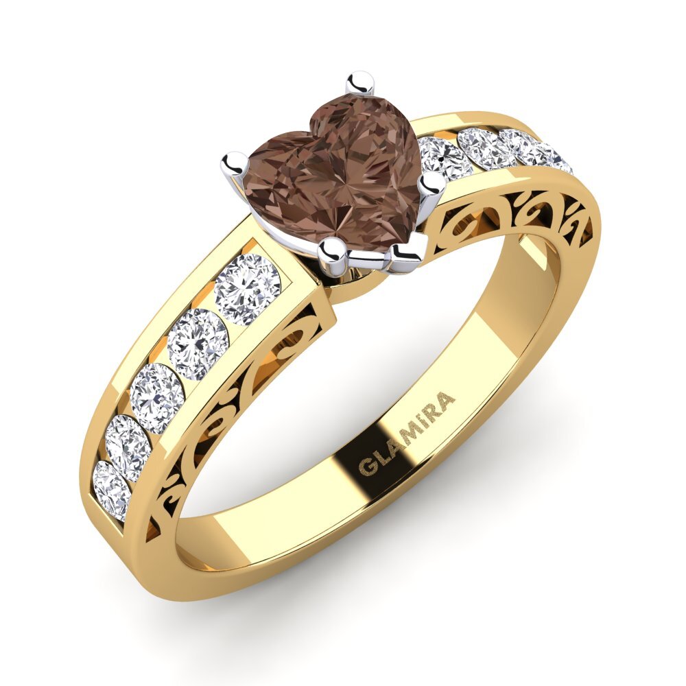 14ct Yellow & White Gold Smoky Quartz Engagement Ring Helena