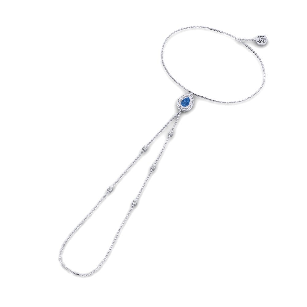 950 Palladium Dunkelblauer Zirkonia Fingerkette Helsara