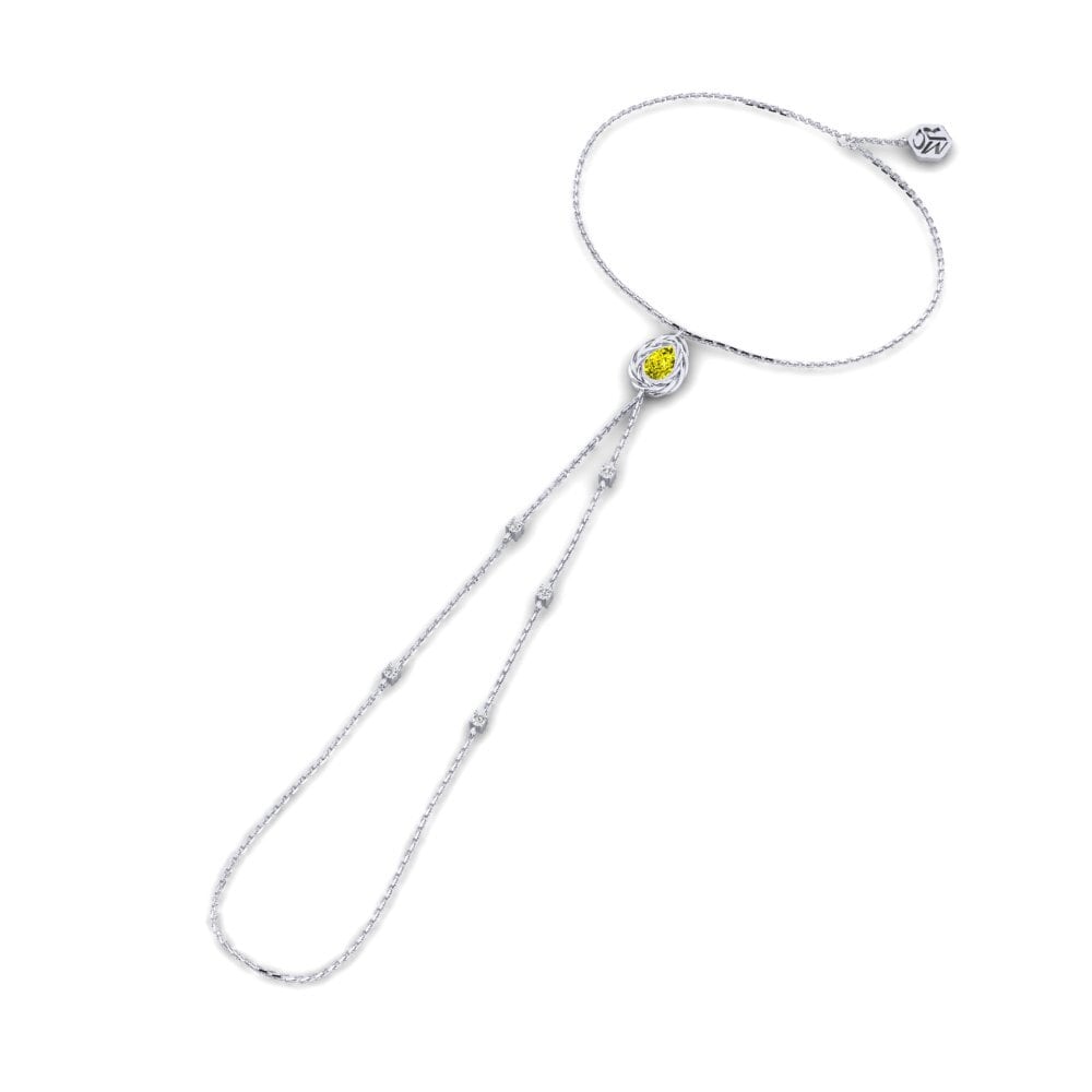 Weiß-Silber Gelber Diamant Fingerkette Helsara