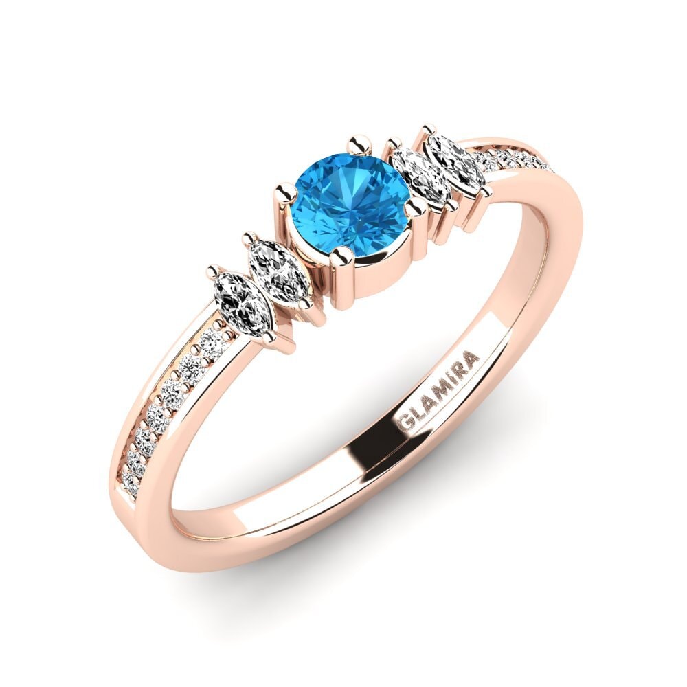 14k Oro Rosa Topacio azul Anillo de compromiso Hepsy