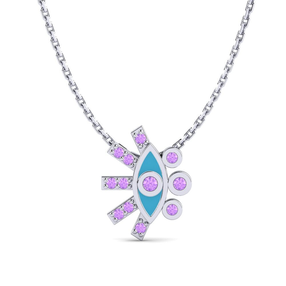 14k Oro Blanco Amatista Colgante de Mujer Herainen
