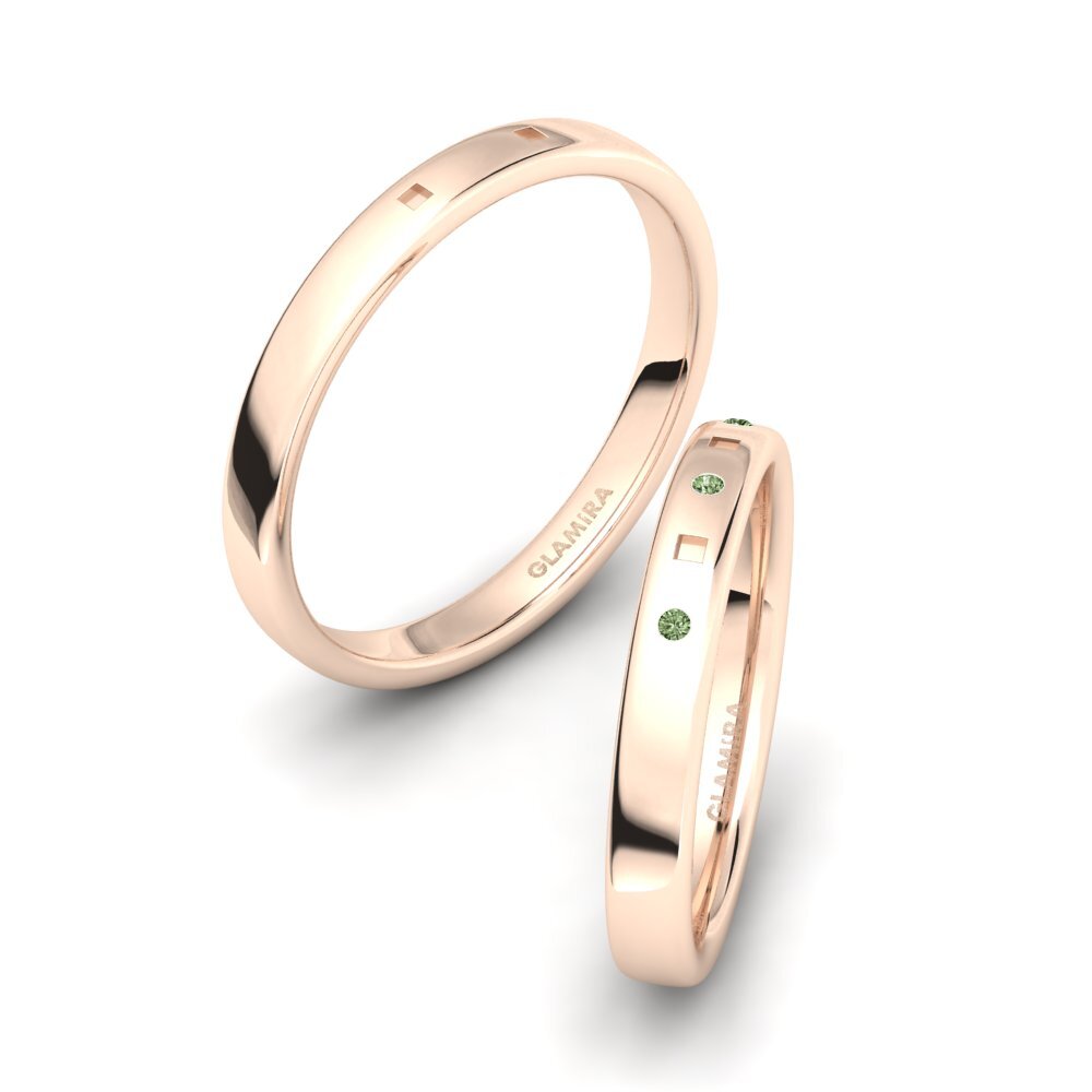 Rotgold 375 Grüner Diamant Ring Herfals SET