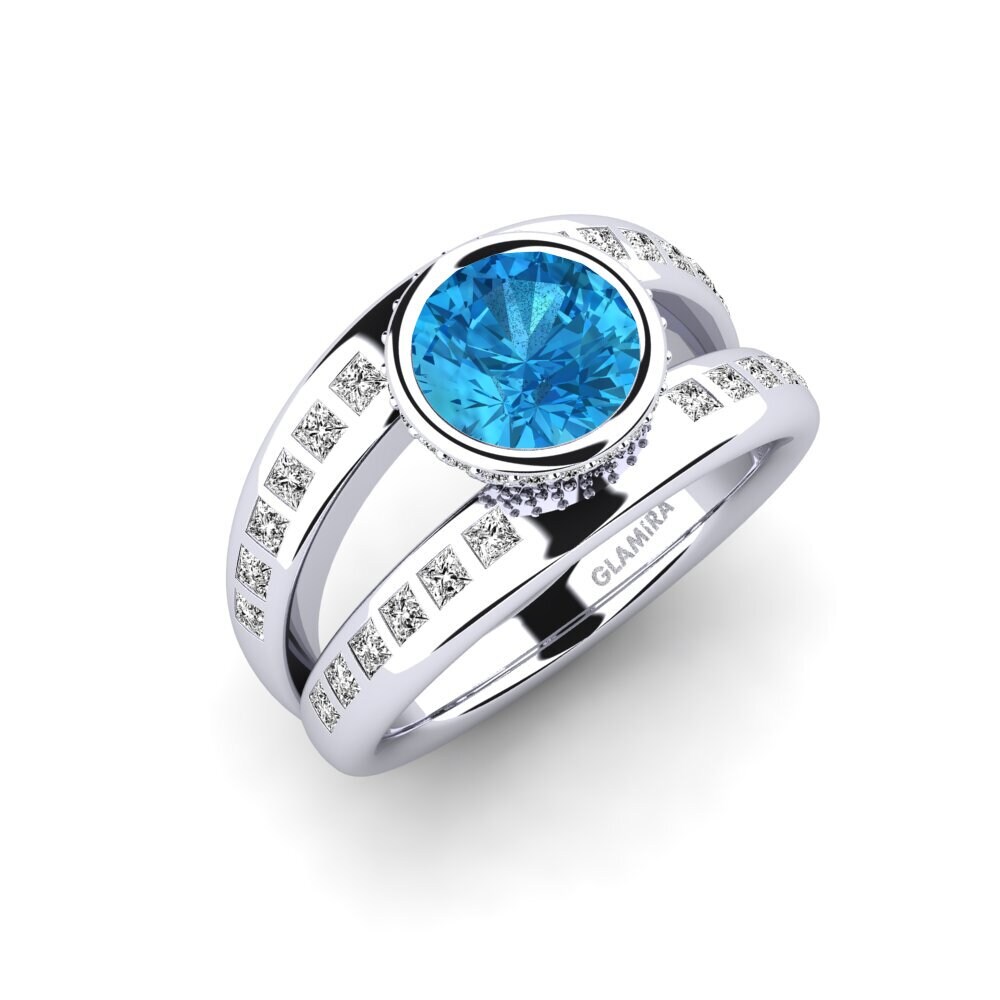 Białe Złoto 375 Niebieski Topaz Pierścionek zaręczynowy Herkuq