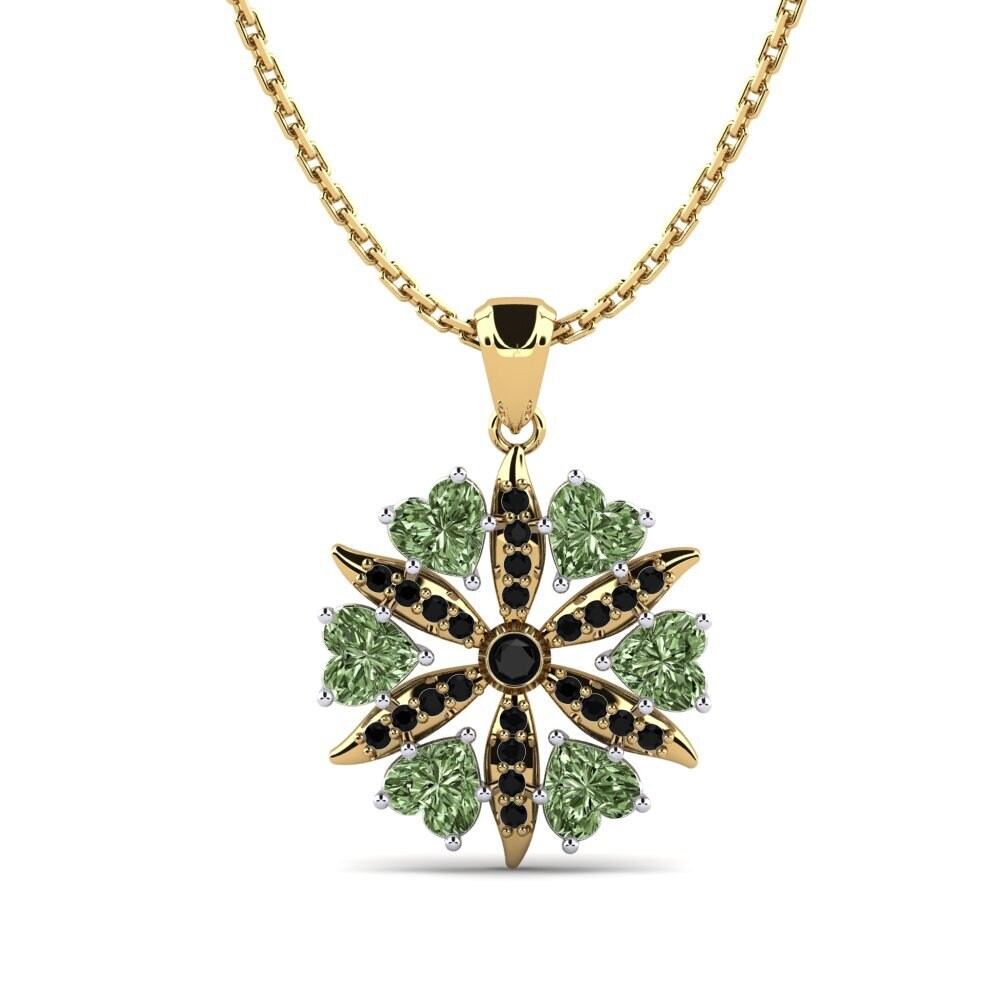 14k Oro Amarillo & Blanco Diamante Verde Colgante de Mujer Herlimes