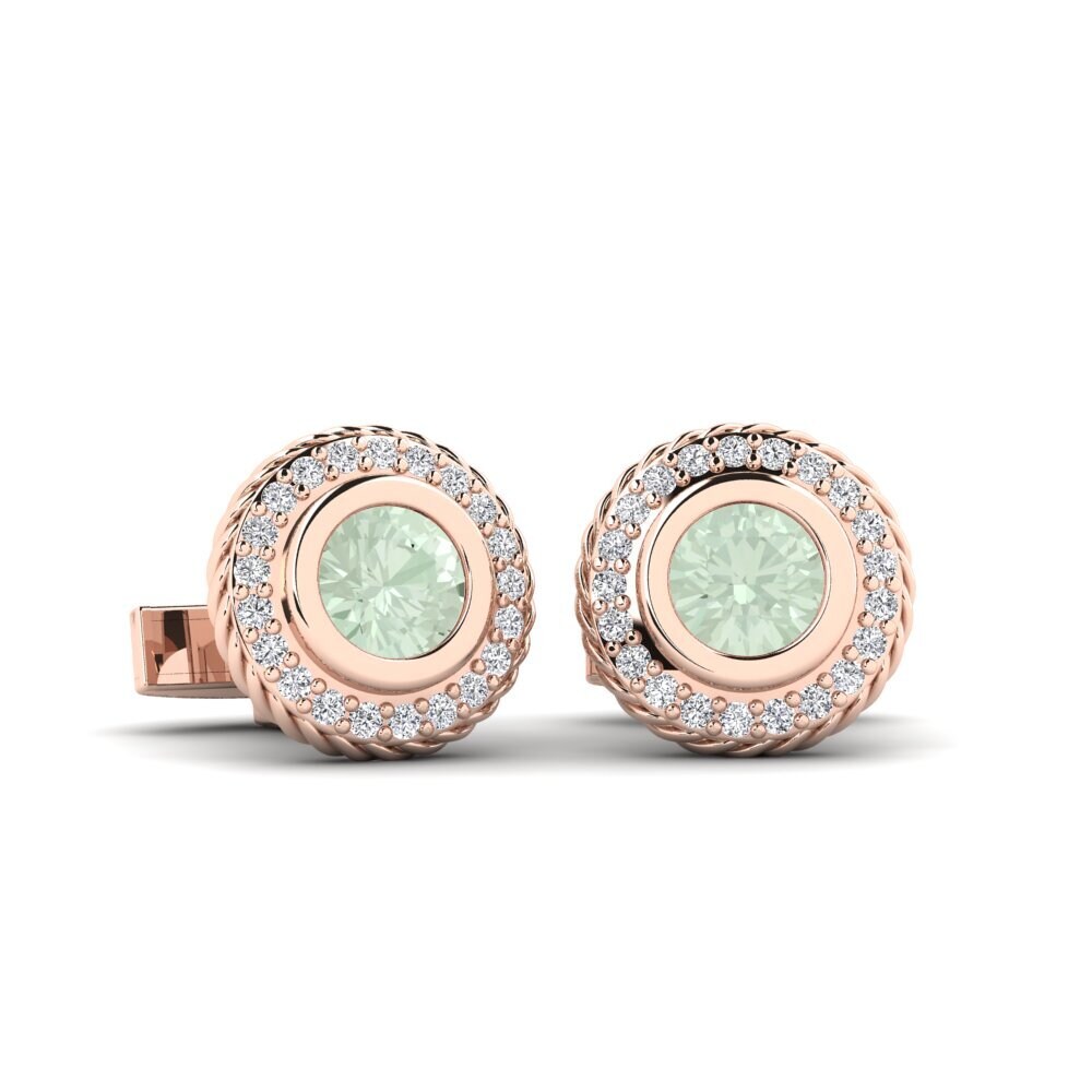 14ct Rose Gold Green Amethyst Cufflink Hermetis