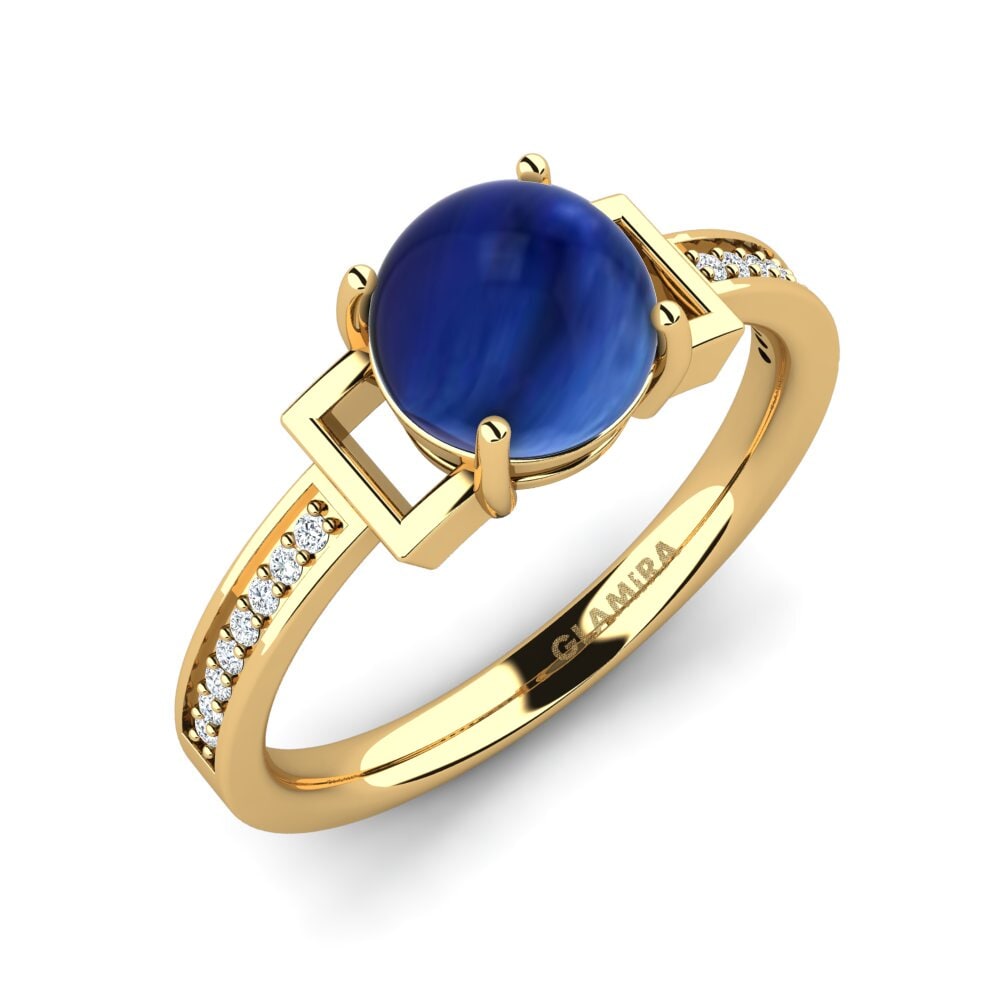 18k Oro Amarillo Zafiro Cabujón Anillo Hestia