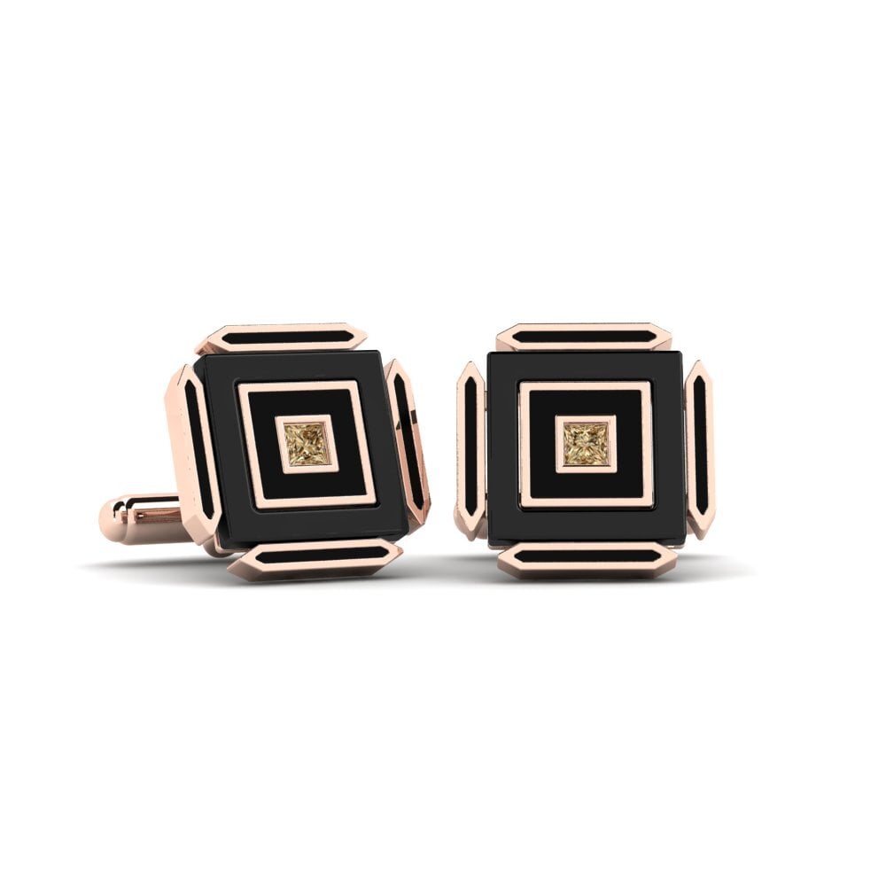 14ct Rose Gold Brown Diamond Cufflink Hetzel