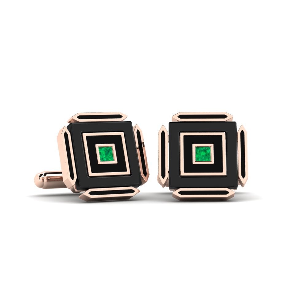 14ct Rose Gold Emerald Cufflink Hetzel