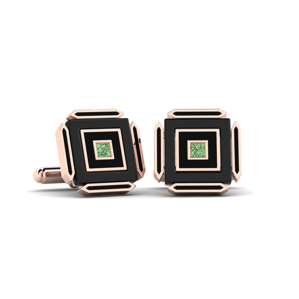 14ct Rose Gold Green Diamond Cufflink Hetzel