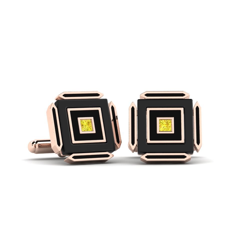 14ct Rose Gold Yellow Sapphire Cufflink Hetzel
