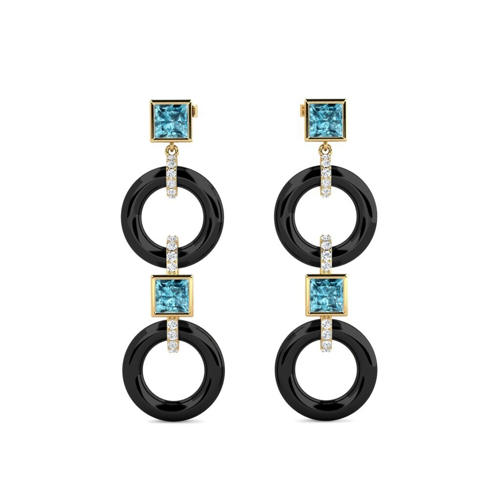 14ct Yellow Gold Blue Zircon Women's Earring Hibbler