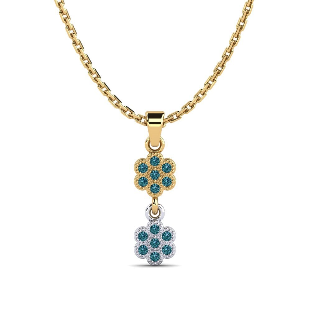 14k Oro Amarillo & Blanco Diamante Azul Colgante de Mujer Hickshull