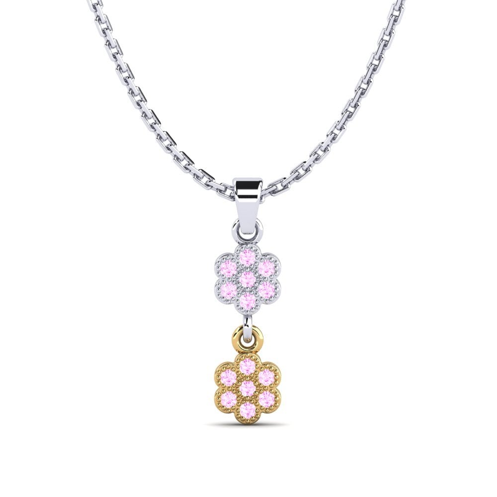 18k Oro Blanco & Amarillo Zafiro Rosado Colgante de Mujer Hickshull